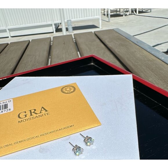 Moissanite Stud Earrings 1.0 Total CTW D Color 5.0mm - Picture 2 of 4